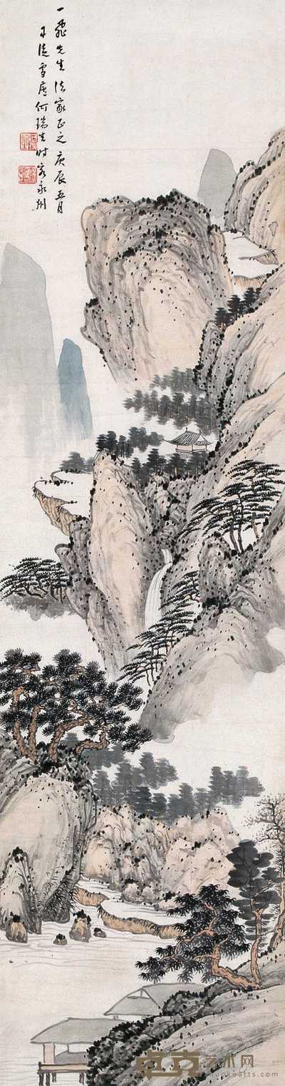 何瑞生 1940年作 松壑鸣泉 镜心 132×35cm